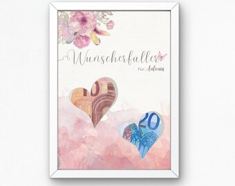 Personalized birthday money gift to print - wish fulfiller template in picture frame - PDF Download