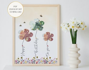 Money gift DIY birthday to print, birthday gift, give money, digital download