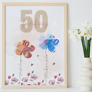 Cadeau d'argent pour votre 50e anniversaire dans un cadre photo à imprimer, cadeau d'anniversaire DIY