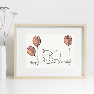 Geldgeschenk Geburtstag zum ausdrucken, schnelles DIY Geburtstagsgeschenk im Bilderrahmen, PDF zum Sofortdownload