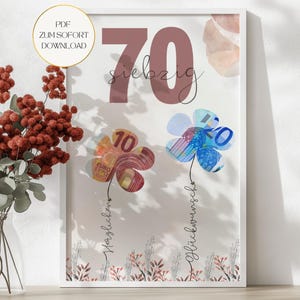 70e verjaardagscadeau, geldcadeau 70e verjaardag in een fotolijst om af te drukken, DIY-verjaardagscadeau, PDF direct downloaden