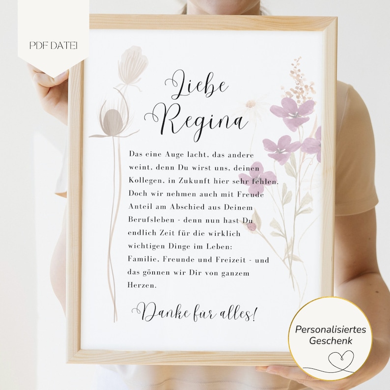 Geschenk Abschied Kollegin personalisiert, Ruhestand Rente, Bild zum