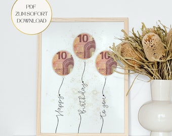 Birthday cash gift to print – DIY card in a picture frame PDF Download
