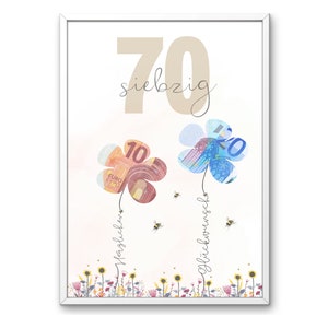 Cadeau du 70e anniversaire dans un cadre photo, cadeau d’argent du 70e anniversaire à imprimer, cadeau d’argent DIY sous forme de modèle PDF pour téléchargement instantané