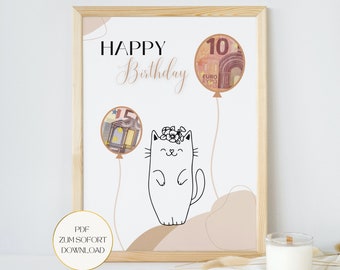 Money gift birthday to print - Birthday gift picture frame with money - PDF Download