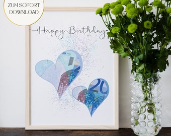 Money gift birthday to print - DIY birthday gift in a picture frame - Last-minute gift idea for a birthday PDF Download