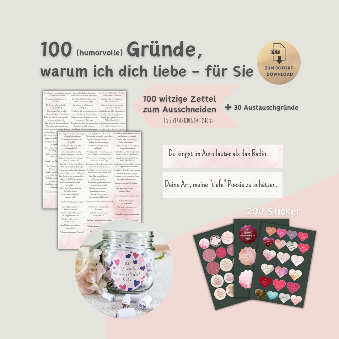 100 Gründe warum ich dich liebe für Sie Partnergeschenk