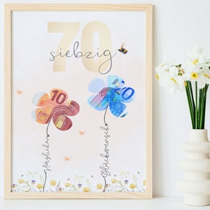 Cadeau d’argent du 70e anniversaire à imprimer, cadeau du 70e anniversaire dans un cadre photo, cadeau d’anniversaire DIY, téléchargement instantané PDF