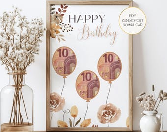 Money Gift Birthday DIY Template printable - Last Minute Birthday Gift in Picture Frame