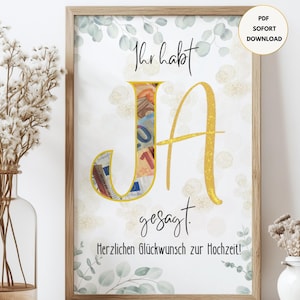 Geldgeschenk Hochzeit zum ausdrucken - Hochzeitsgeschenk Idee im Bilderrahmen, PDF Sofortdownload