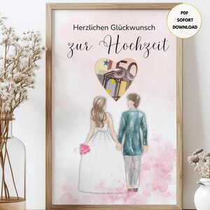 Romantische Geldgeschenk Vorlage zur Hochzeit zum ausdrucken - sofort verfügbar und perfekt als Last-Minute Geldgeschenk fürs Brautpaar -PDF