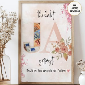Cadeau en espèces mariage OUI à imprimer - idées de cadeaux de mariage dans un cadre photo, téléchargement instantané PDF, cadeau de mariage de dernière minute