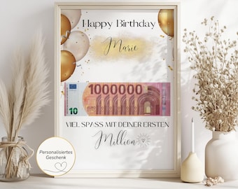 Personalized Birthday Money Gift – Your First Million, DIY Template to Print PDF