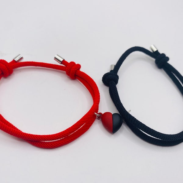 Bracelet couple magnétique rouge et noir