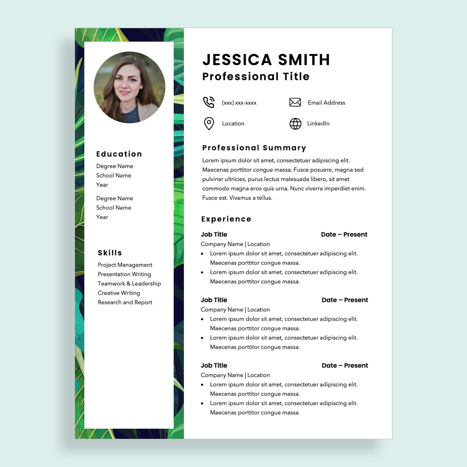 Modern Resume Template, Resume Template for Microsoft Word & Google ...