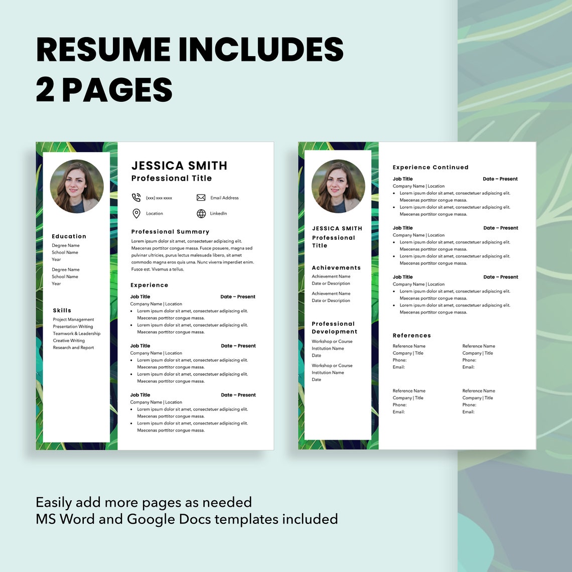 Modern Resume Template, Resume Template for Microsoft Word & Google ...