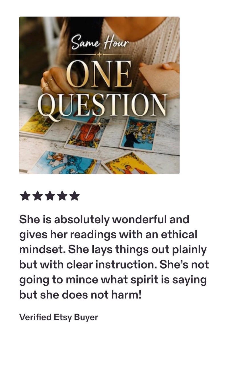 May include: A set of tarot cards spread out on a white wooden surface. The text Same Hour ONE QUESTION is displayed in white and gold lettering over the cards. The cards feature colorful illustrations of various figures and symbols.