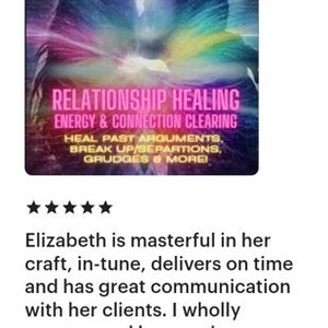 May include: A digital graphic featuring two silhouettes facing each other with a vibrant, multicolored light aura. The text reads: RELATIONSHIP HEALING ENERGY & CONNECTION CLEARING. HEAL PAST ARGUMENTS, BREAK UP/SEPARTIONS, GRUDGES & MORE!