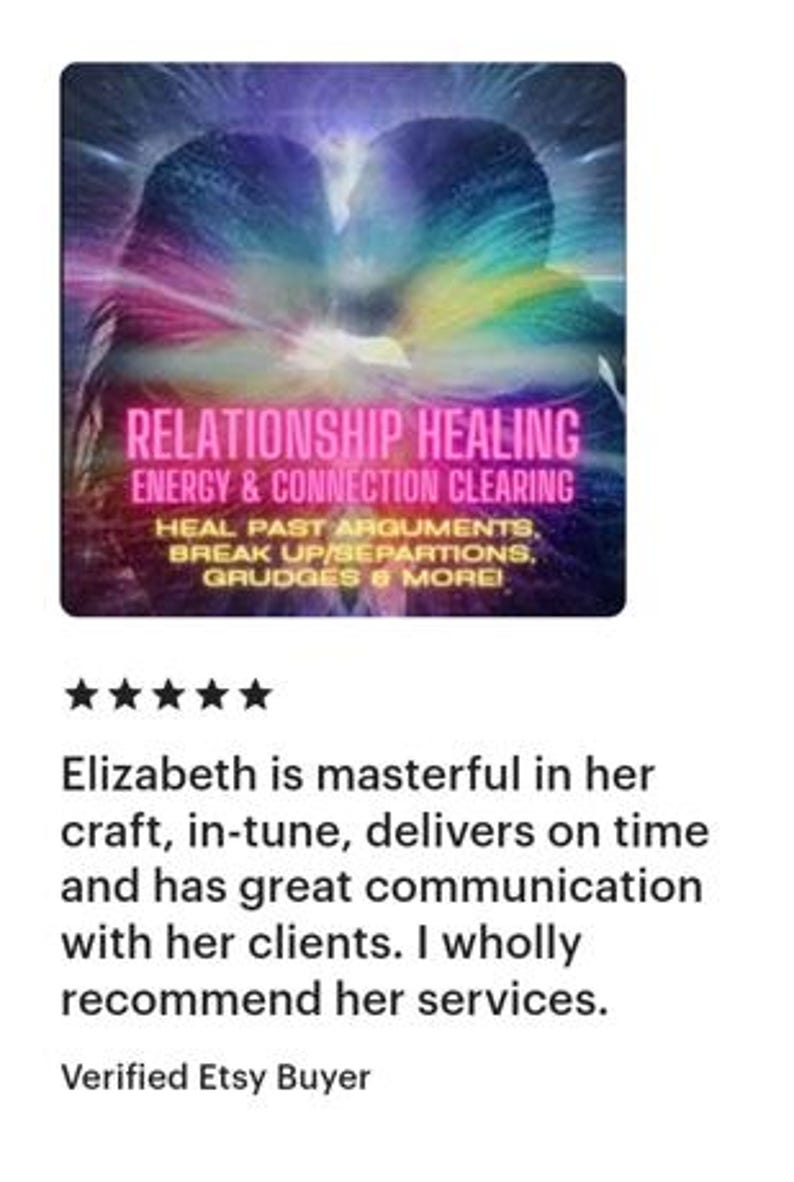 May include: A digital graphic featuring two silhouettes facing each other with a vibrant, multicolored light aura. The text reads: RELATIONSHIP HEALING ENERGY & CONNECTION CLEARING. HEAL PAST ARGUMENTS, BREAK UP/SEPARTIONS, GRUDGES & MORE!