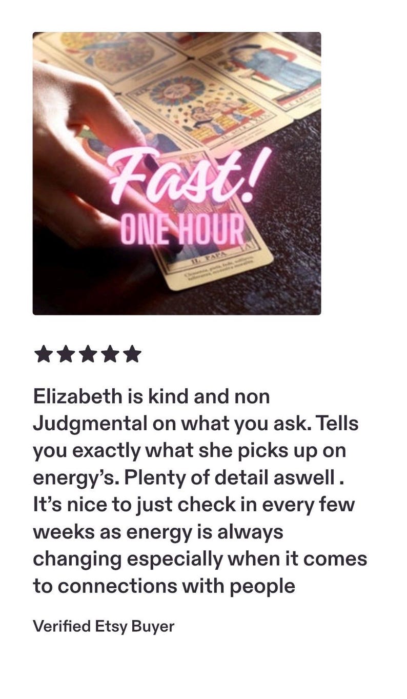 May include: A set of tarot cards laid out on a dark surface with the text Fast! ONE HOUR overlaid in pink. The cards feature detailed illustrations and Roman numerals, including the card labeled II. PAPA, with a hand resting near the cards.