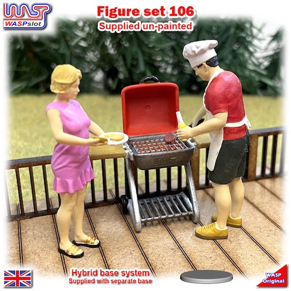 Figure Set 106 - 1/32 scale, Figures 305, 306 & BBQ, scenery, Unpainted, Patio