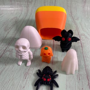 3D Printed Halloween Candy Corn and Mini spooky animals and ghost, Larger Size-See Photos for sizes.