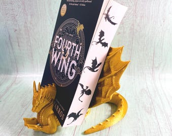 Suporte para livros em formato de dragão impresso em 3D: suporte para livros de fantasia, display de wyrm de livros