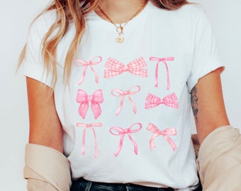 Pink Bow Tshirt Coquette Aesthetic Gift Coquette Girl T-Shirt Colorful Coquette Bows Cute Coquette Top Coquette Clothes Soft Girl Aesthetic
