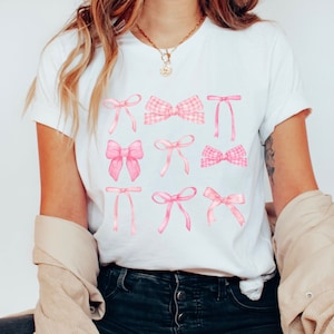 Pink Bow Tshirt Coquette Aesthetic Gift Coquette Girl T-Shirt Colorful Coquette Bows Cute Coquette Top Coquette Clothes Soft Girl Aesthetic