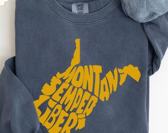 Ras du cou Montani Semper Liberi, sweat-shirt de l'État des montagnes de Virginie-Occidentale, VM, sweat-shirt mignon de Virginie-Occidentale, cadeau amant de VM