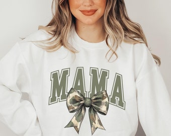 Mama Camo Bow Sweatshirt, Camo Coquette Bow Shirt, Duck Hunting Sweatshirt, Old School Camo Shirt, Womens Camouflage Bow Shirt, Camo Shirt