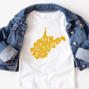 Country Roads Toddler Tee, Adorable West Virginia Shirt for Kids, West Virginia Tee, WV Shirt, Cute West Virginia Shirt, WV Lover