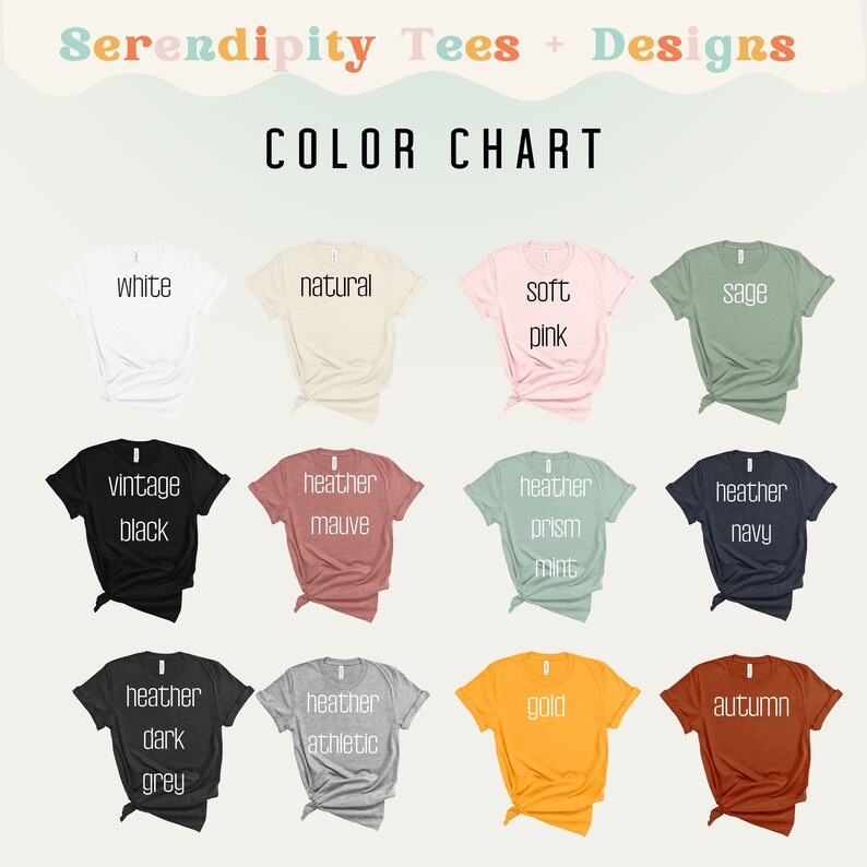 Pu&ograve; includere: Tabella colori che mostra 12 colori di maglietta diversi. I colori sono: bianco, naturale, rosa tenue, salvia, nero vintage, malva melange, menta melange prisma, blu navy melange, grigio scuro melange, atletico melange, oro e autunno.