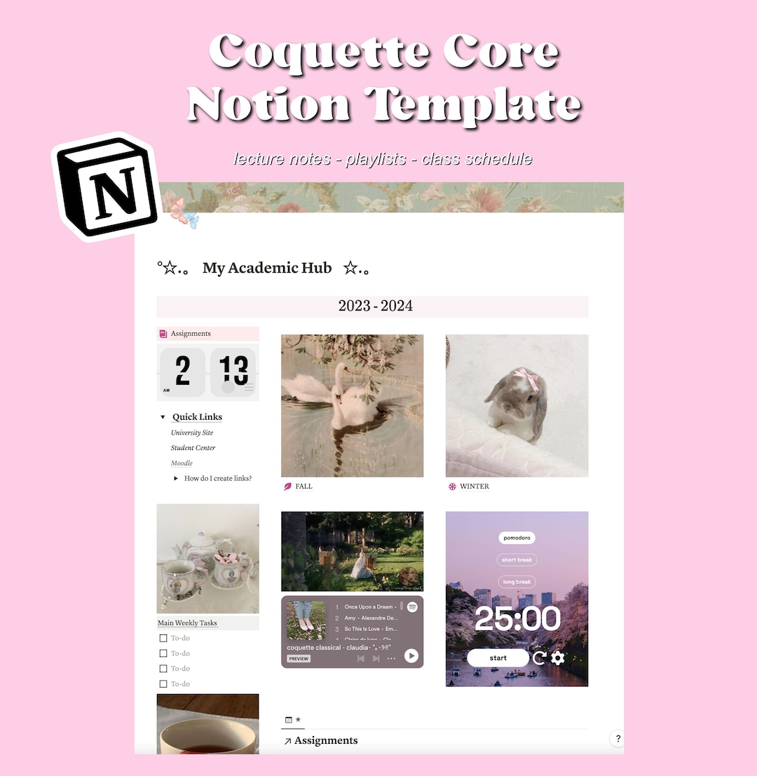 Cute Pink Coquette Aesthetic Student Notion Planner Template Etsy Cute Pink Coquette Aesthetic Student Notion Planner Template Etsy