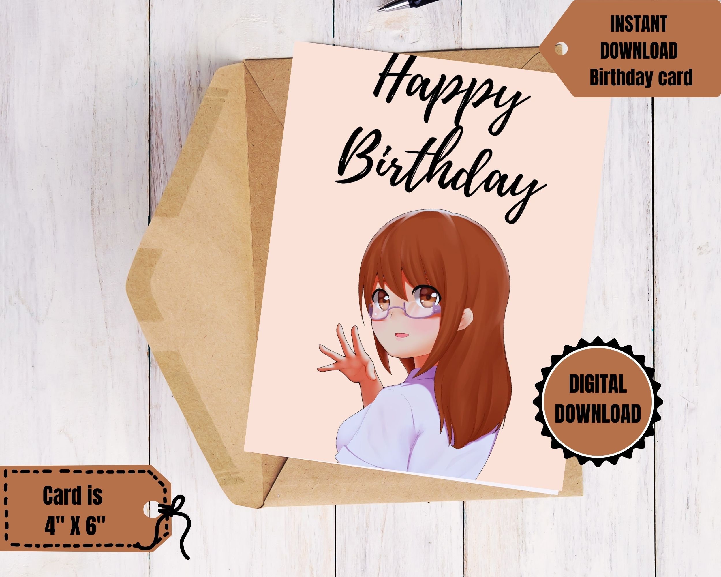 Anime Girl Birthday Card Printable Birthday Card Printable - Etsy