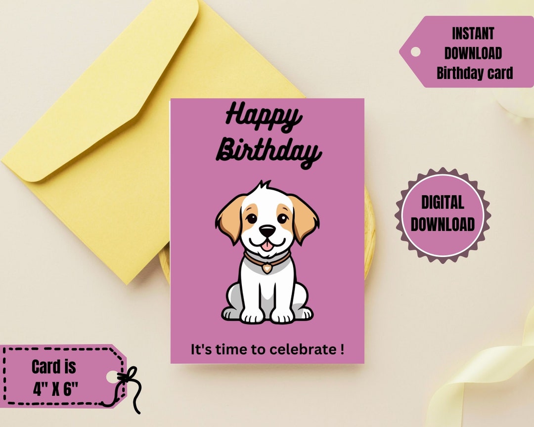 Cute Puppy Birthday Card, Printable Dog Birthday Card, Printable Puppy ...