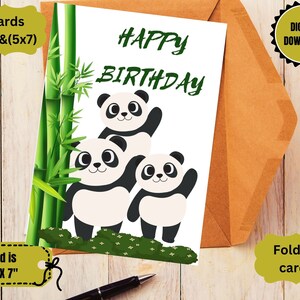 Cute Panda Card, Printable Panda Birthday Card, Birthday Card, Panda , Printable Download, Digital Download, cute pandas are waiting for you
