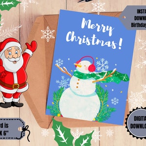 Cartolina di Buon Natale stampabile, Cartolina del giorno di Natale, Cartoline di Natale, Download stampabile, Download digitale,