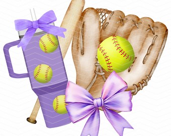 Coquette Softball PNG: Purple Softball Mom Design (Digital Download)