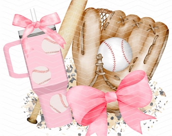 Coquette Pink Baseball Mom PNG: Bow Graphic (Digital Download)