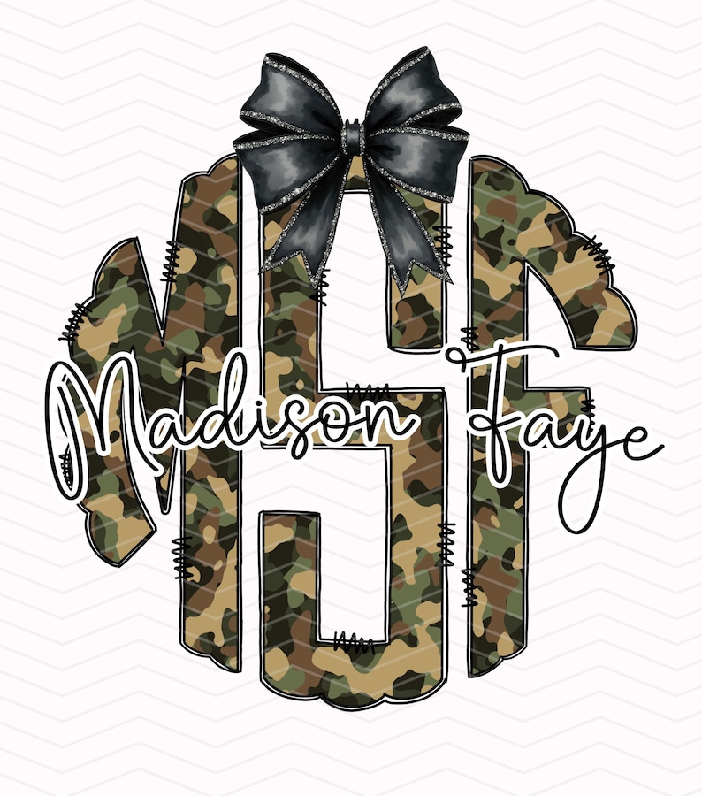 Camo Print Custom Monogram With Bow, Monogram Png, Hunting Monogram ...