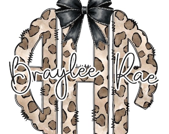 Custom Leopard Print Monogram png, Scallop Monogram, Scalloped Monogram, Cheetah Monogram, Preppy png, College Merch, Coquette Monogram