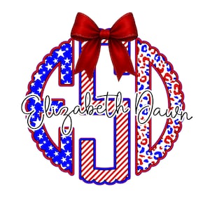 Custom Monogram png, Scallop Monogram, USA Monogram, Personalized Monogram png, Coquette Monogram, Monogram with bow, Personalized png Flag