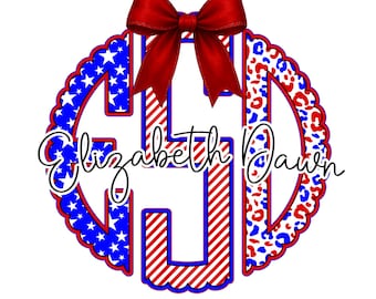 Aangepaste VS vlag monogram: coquille coquette ontwerp, monogram png, 4 juli png, Memorial Day png, Independence Day (digitale png-download)