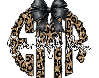 Leopard Print Custom Monogram with Bow (Personalized PNG) Monogram PNG