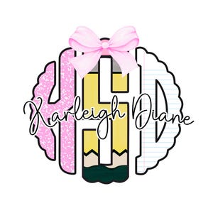 School Monogram png, Scalloped Monogram, Back to School Monogram png, Monogram with bow, First Grade, Teacher Monogram, Girly Monogram