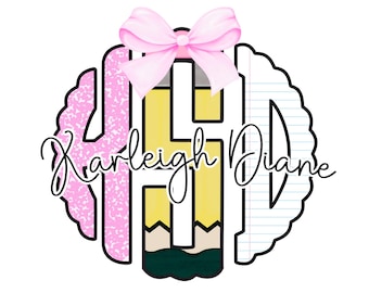 School Monogram PNG: Scalloped Design with Bow Digital Download, Back to school monogram png, Scalloped Monogram, Monogram png, Teacher png