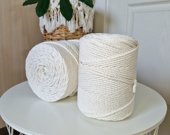 Macrame cotton cord 4mm, 3ply Twisted cotton rope, 3 Strand natural color String, Cotton yarn, Pure cotton rope, Premium quality cotton cord