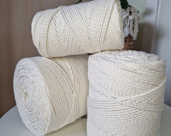 Macrame Cotton Cord 3 mm 140-400m/153-437yds, 3 ply Twisted Cotton Rope, 3 Strand Natural Color String, Cotton Yarn, Craft Project Gift