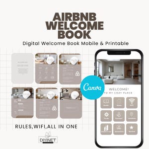 Airbnb Welcome Book Template Editable Canva Host Guide Interactive Digital & Printable Guest Book for Vacation Rental Editable Digital Host.